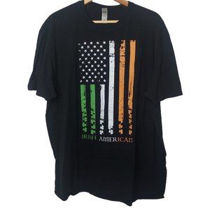 Irish American Flag Men's 2XL T Shirt Black Gildan Softstyle Shamrocks BLKT9